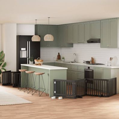 vidaXL 12-tlg. Hundetor mit Tür Faltbar Schwarz 960 cm Pappelholz