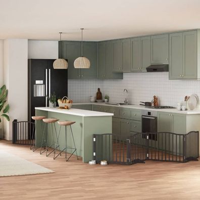 vidaXL 6-tlg. Hundetor mit Tür Faltbar Schwarz 480 cm Pappelholz