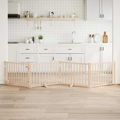 vidaXL 4-tlg. Hundetor mit Tür Faltbar 320 cm Massivholz Tanne