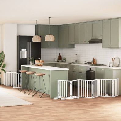 vidaXL 15-tlg. Hundetor mit Tür Faltbar Weiß 750 cm Pappelholz