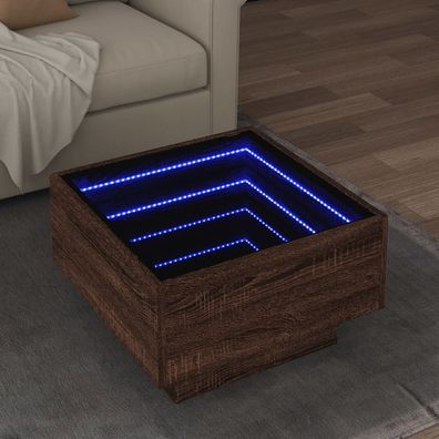 vidaXL LED-Couchtisch Braun Eichen-Optik 50x50x30 cm Holzwerkstoff