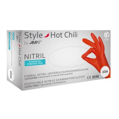 STYLE HOT CHILI, Nitril-Untersuchungshandschuh, puderfrei, rot, Gr. XL | Box (100 Stü