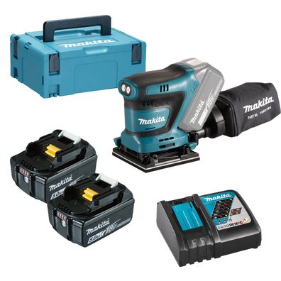 Makita DBO480RTJ Akku-Schwingschleifer 18V / 2x 5,0 Ah Akku + Ladegerät im