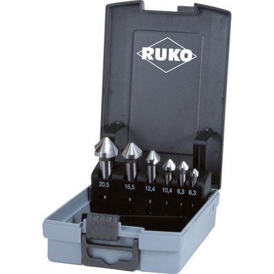 RUKO Kegel- und Entgratsenker-Satz 6tlg. DIN 335 Form C 90° HSS Ø 6,3 - 20,