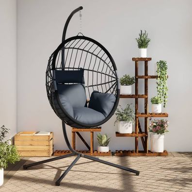 vidaXL Hängesessel Ei-Design mit Ständer Anthrazit Rattan und Stahl