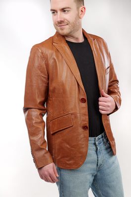 Sakko Blazer für Herren aus weichem Lammnappa Leder in schwarz und cognac