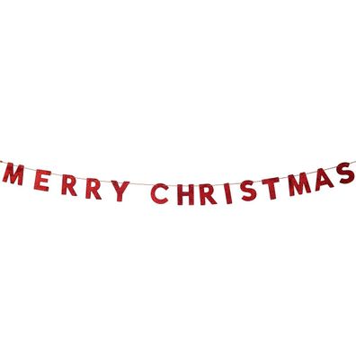 Weihnachtsdeko "Merry Christmas" Schriftzug Rot 190 x 10 cm aus Holz