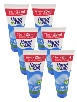 6x 100ml Handsan Intensiv Handcreme Urea Feuchtigkeitspflege, Pflege Creme