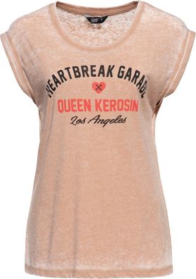 Queen Kerosin Damen Enzymwash T-Shirt "Heartbreak Garage" QKI41014