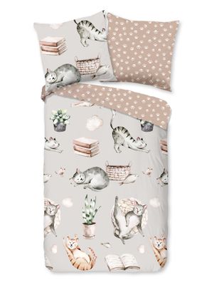 Good Morning Kinder Bettwäsche 135x200 Catlife Katzen Wende grau beige 30855