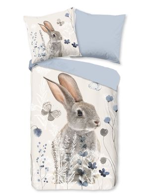 Good Morning Kinder Bettwäsche 135x200 Ravi Hase Wende hellblau braun-grau 30724