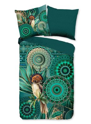 hip Satin Bettwäsche 135x200 Damali Mandala Vogel Wende grün petrol 30481