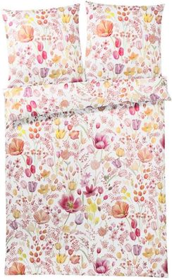 Elegante Mako-Satin Bettwäsche 155x220 cm Tulpen Blumen Fleuri pink rose 2120-1