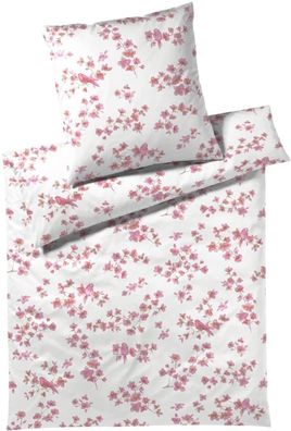 Elegante Mako Honeymoon Jersey Bettwäsche 135x200 Blumen Vögel rosa 3500-1