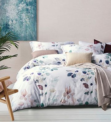 Sympathica Satin Bettwäsche Wende Blätter grün grau beige sand 155x220 cm
