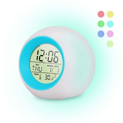 Wecker Kinder, 7 Farben ändern Lichtwecker LED fér Kinder, 6 Klingeltöne