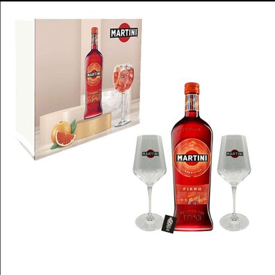 Martini Fiero Geschenkset - Martini Fiero 0,75L 14,4% Alk. + 2 x Martini Gläser