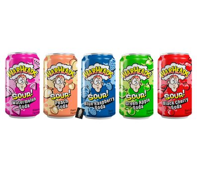 Warheads Sour 5er Set Probierset 5 x 330ml Sour Watermelon Soda - Sour Peach So