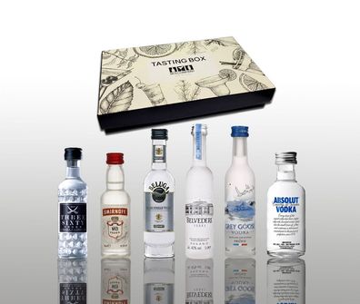 Vodka 6er Tasting Box - Three Sixty 4cl 37,5% Vol Absolut Vodka 5cl 40% vol Bel