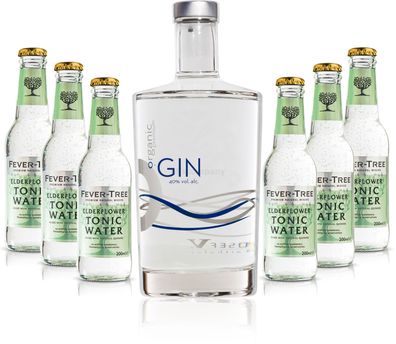 Gin Tonic Set - Organic Gin 0,7l 700ml (40% Vol) + 6x Fever Tree Elderflower To