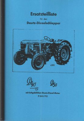 Ersatzteilliste Deutz D40S und D50 Dieselschlepper, Motor F3/4L712, Trecker, Traktor