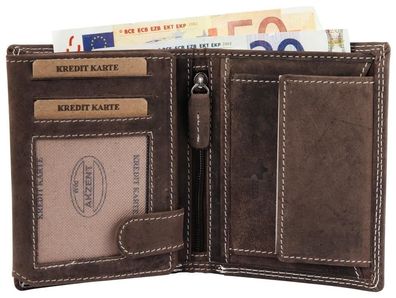 Akzent 3000179-002 Herren Geldbörse Echtleder Format 9 x 12 cm. RFID, Braun