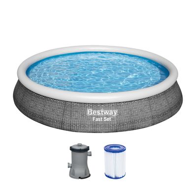 Fast Set™ Aufstellpool-Set mit Filterpumpe Ø 396 x 84 cm, Rattan-Optik (Schiefergr