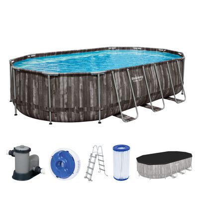 Power Steel™ Frame Pool Komplett-Set mit Filterpumpe 610 x 366 x 122 cm , Holz-Opt