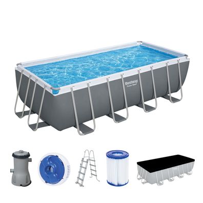 Power Steel™ Frame Pool Komplett-Set mit Filterpumpe 488 x 244 x 122 cm, grau, eckig