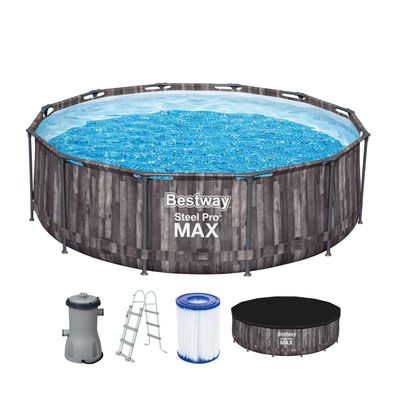 Steel Pro MAX™ Frame Pool Komplett-Set mit Filterpumpe Ø 427 x 107 cm, Holz-Optik