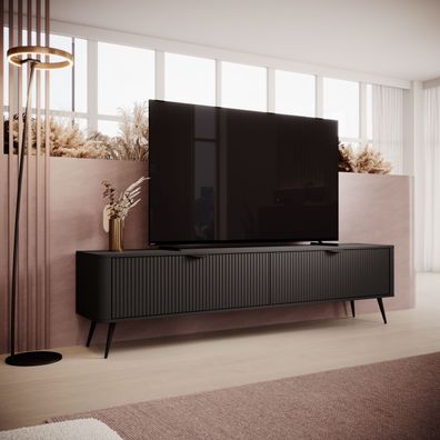 FURNIX RTV Kabinett Katine 200 Sideboard mit zwei Schränken Metallfüße Schwarz