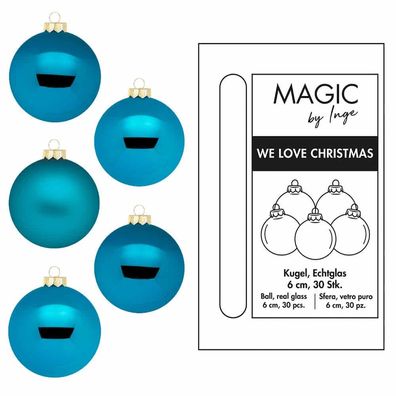 Weihnachtskugeln 30 Stk 6cm Deep Blue mit Haken Inge-Glas