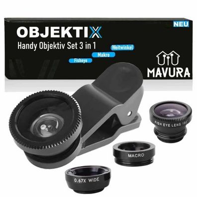 Objektix Handy Objektiv Set Smartphone Linsen Fisheye Weitwinkel Makro Kamera
