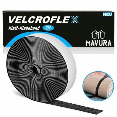 Velcroflex Klettband Selbstklebend extra Stark Klettverschluss Klebeband schwarz