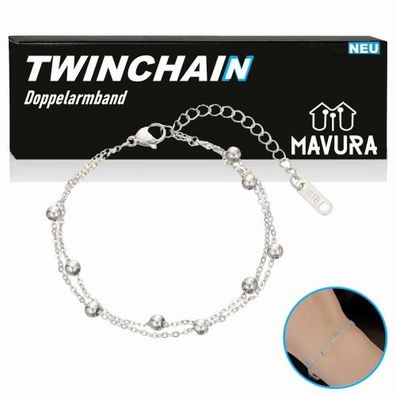 Twinchain Doppel Armband Armschmuck Armkette Doppel Schmuck Kugel Silber