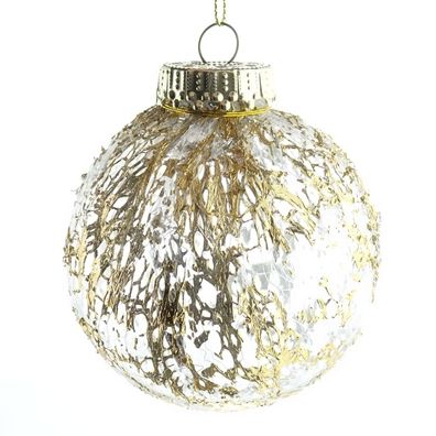 Bruchfeste Weihnachtskugel Transparent Golddekor Ø 8 cm aus Kunststoff - Kaemingk