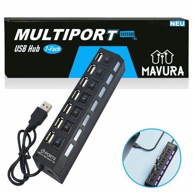 Multiport USB Hub 7-fach Port Splitter Adapter Superspeed Datenhub Verteiler