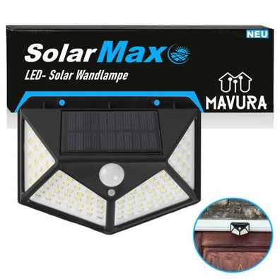 SolarMAX LED Solar Wandlampe Bewegungsmelder Solarlampe für Außen 270° 308 LED