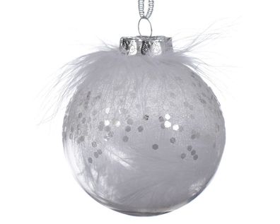 Bruchfeste Weihnachtskugel Weiß / Transparent mit Feder Ø 8 cm - Kunststoff