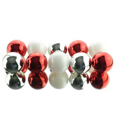 Bruchfeste Weihnachtskugeln Rot Weiß Silber Ø 6 cm aus Kunststoff - 10er Set