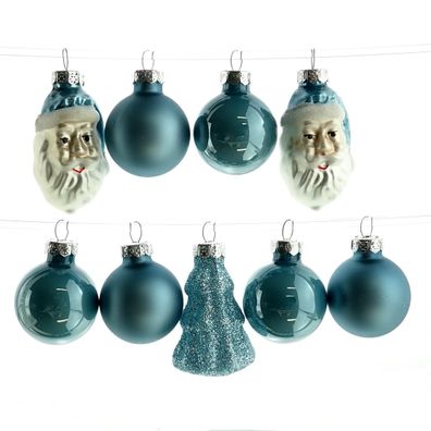 Christbaumkugeln Figuren Mix Twilight Blue eisblau aus Glas - 9er Set