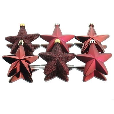 Bruchfeste Weihnachtsanhänger Sterne Ox Blood Ø 7,5 cm aus Kunststoff - 6er Set