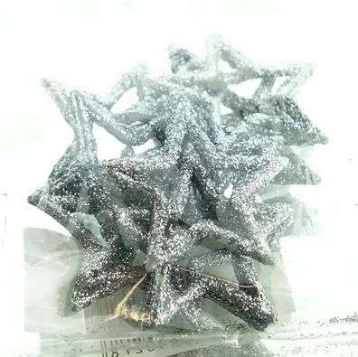 Weihnachtsdeko Streusterne Silberfarben mit Glitzer Ø 4 cm aus Kunststoff - 12er Pack