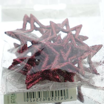 Weihnachtsdeko Streusterne Burgund rot mit Glitzer Ø 4 cm aus Kunststoff - 12er Pack