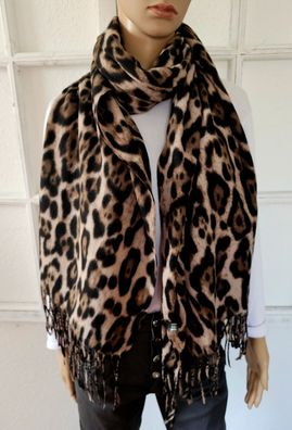 XL weicher Winterschal Tuch langer Schal Fransen Animalprint Schwarz/Taupe