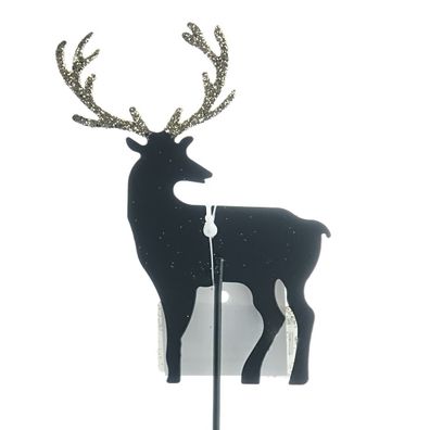 Weihnachtsdeko Hirsch-Stecker Schwarz mit goldfarbenem Geweih 10 cm - Metall