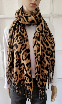 XL weicher Winterschal Tuch langer Schal Fransen Animalprint Schwarz/Braun