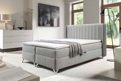 FURNIX Boxspringbett Merisol 180x200 mit Bettkasen und Topper SV17 Grau