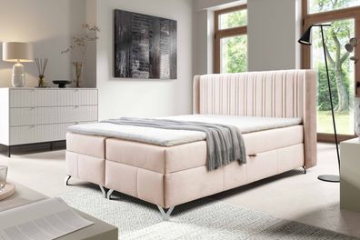 FURNIX Boxspringbett Merisol 160x200 mit Bettkasen und Topper SV01 Beige