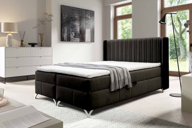 FURNIX Boxspringbett Merisol 180x200 mit Bettkasen und Topper SV19 Schwarz